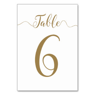 Gold Table Number 6 of 30 Wedding table Cards
