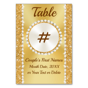 Gold Table NUMBER Cards, 50th Anniversary Birthday