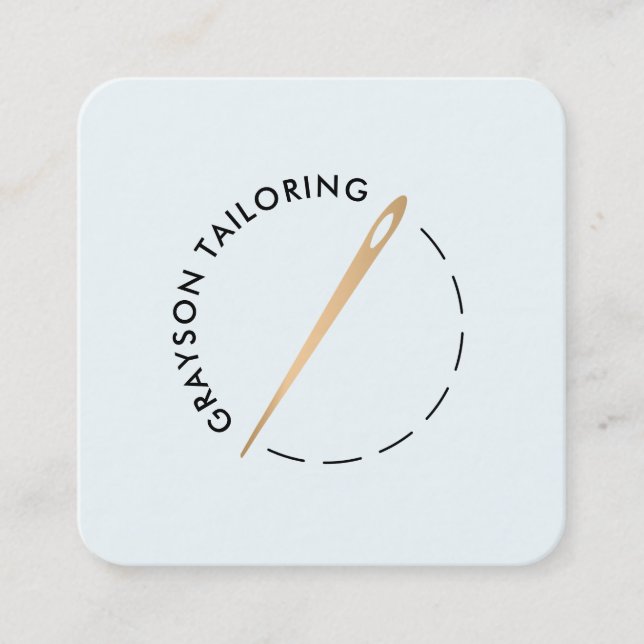 Gold Tailoring Needle and Thread Square Business Card (Front)