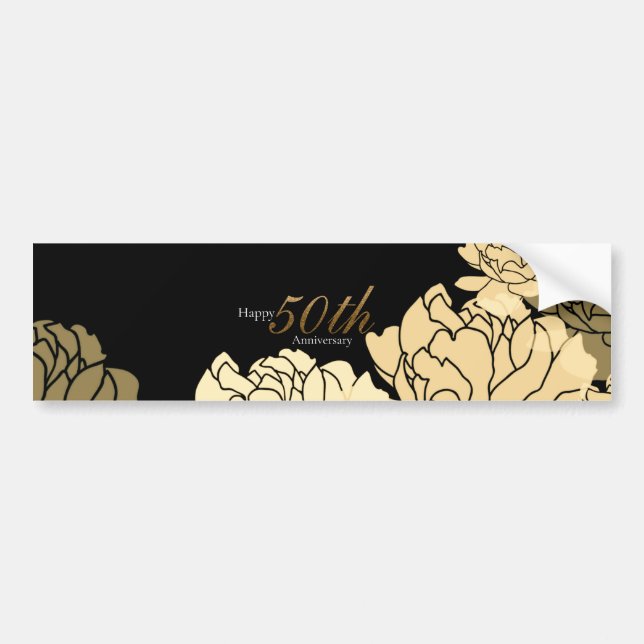 Gold, tan and beige 50th anniversary rose pattern bumper sticker (Front)