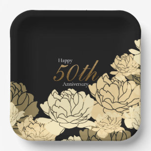 Gold, tan and beige 50th anniversary rose print pa paper plate