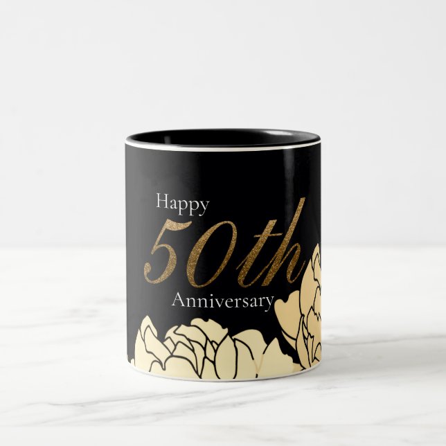 Gold, tan and beige 50th anniversary rose  Two-Tone coffee mug (Center)