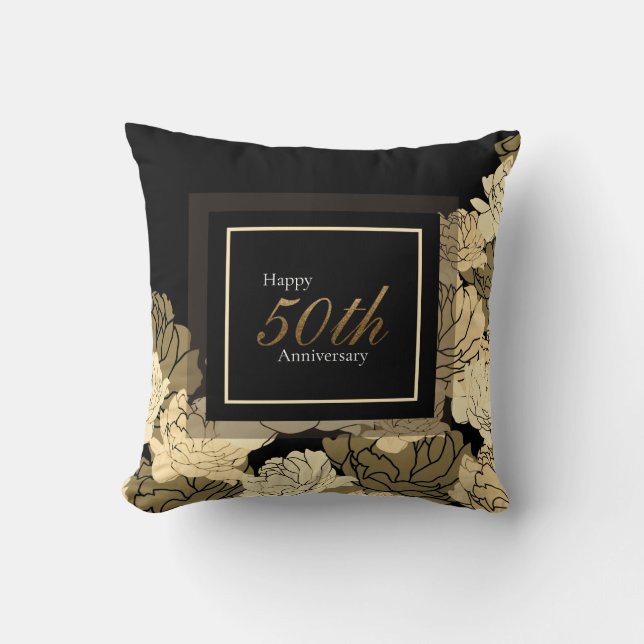 Gold, tan, and beige 50th anniversary throw pillow (Front)