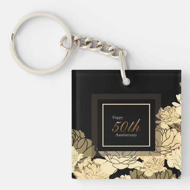 Gold, tan and yellow 50th anniversary rose key ring (Front)
