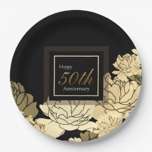 Gold, tan and yellow 50th anniversary rose print p paper plate