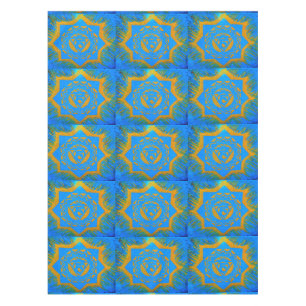 gold tantric stars on blue tablecloth
