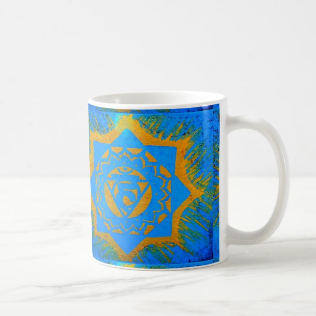 gold tantric symbol on blue coffee mug (Right)