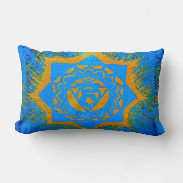gold tantric symbol on blue lumbar cushion (Front)
