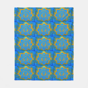 gold tantric symbols on blue fleece blanket
