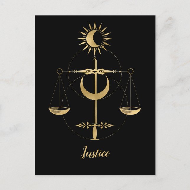 Gold Tarot Justice Symbol Postcard (Front)