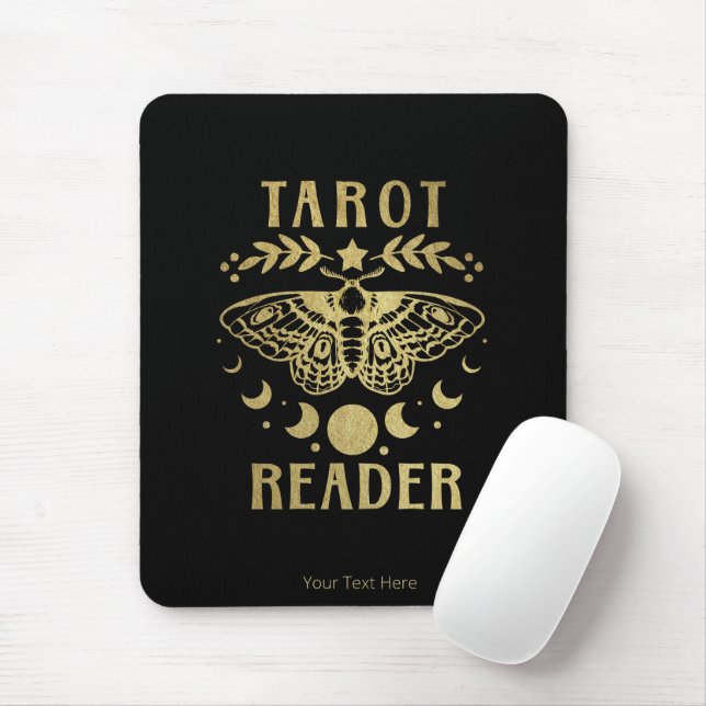 Gold Tarot Reader Moon Phase Moth Stars Mouse Mat (With Mouse)