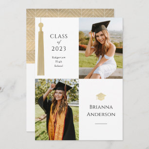 Gold Tassel & Cap 2 Photo Graduation Announcement