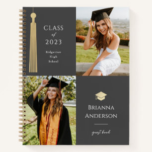 Gold Tassel & Cap Dark Grey 2 Photo Graduation  Notebook