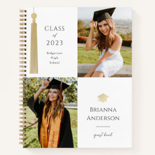Gold Tassel & Cap White 2 Photo Graduation  Notebook