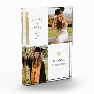 Gold Tassel & Cap White Graduation Photo Block