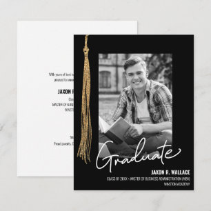 Gold tassel Male Graduate black white grad photo  Announcement