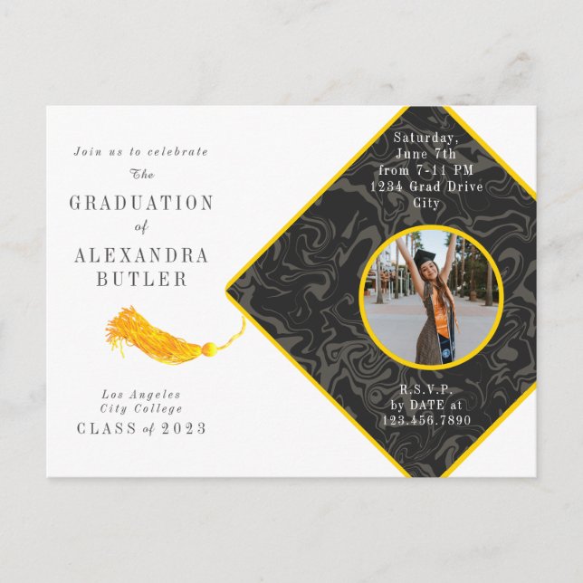 Gold Tassel Photo Script Class of 2023 Graduation Postcard (Front)