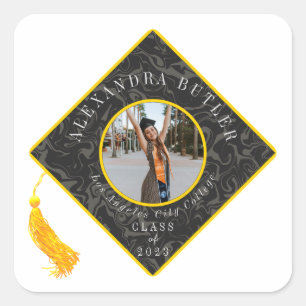 Gold Tassel Photo Script Class of 2023 Graduation Square Sticker
