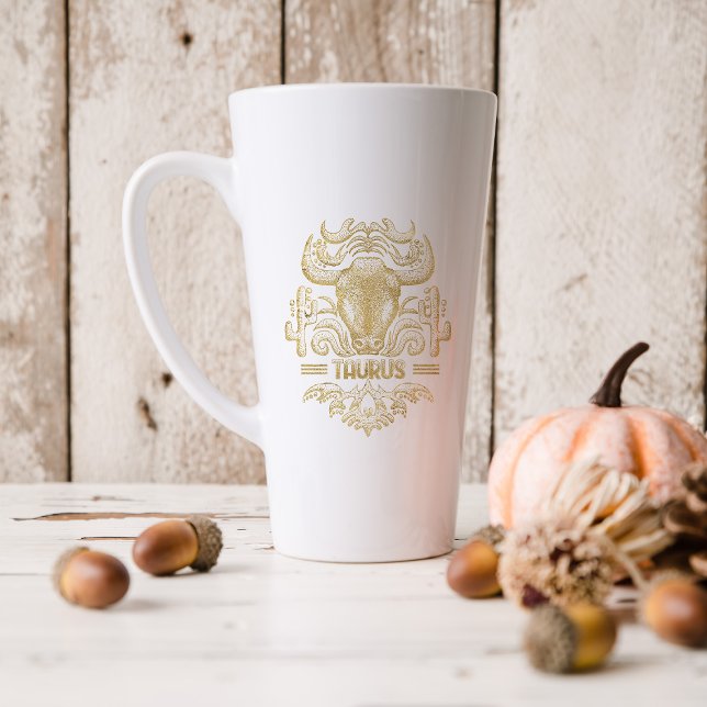 Gold Taurus Astrology Zodiac Sign | Monogram Latte Mug (Creator Uploaded)