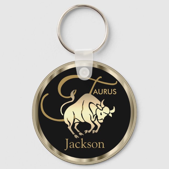 Gold - Taurus ♉ the Bull - Zodiac Sign Key Ring (Front)
