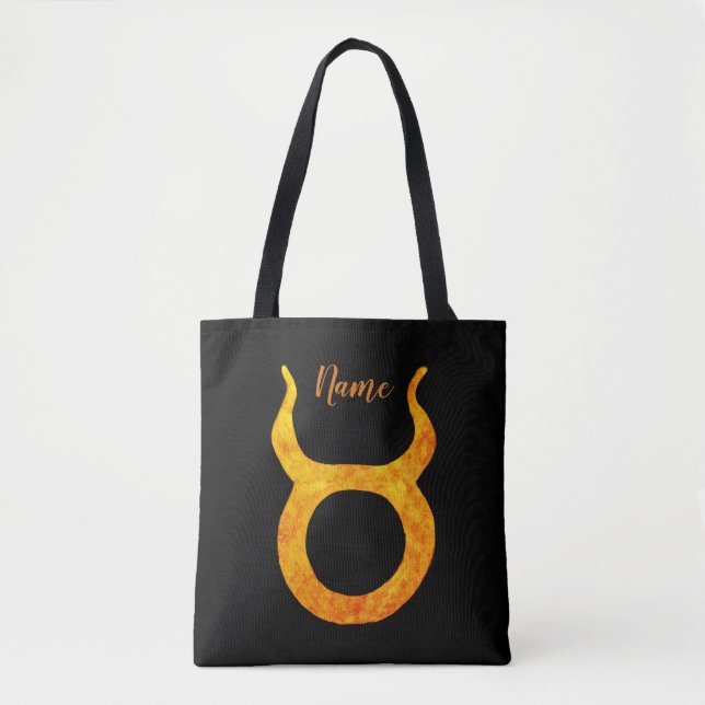 Gold Taurus Zodiac Astrology Sign Personalised Tote Bag (Front)