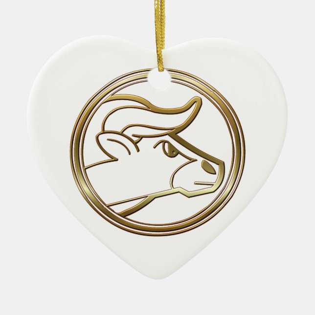 Gold Taurus Zodiac Bull Astrology Sign Ceramic Tree Decoration (Front)