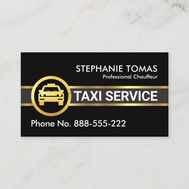 Gold Taxi Lines Driving Business Card (Front)