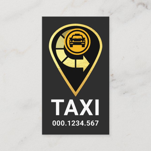 Gold Taxi Location Icon Business Card (Front)