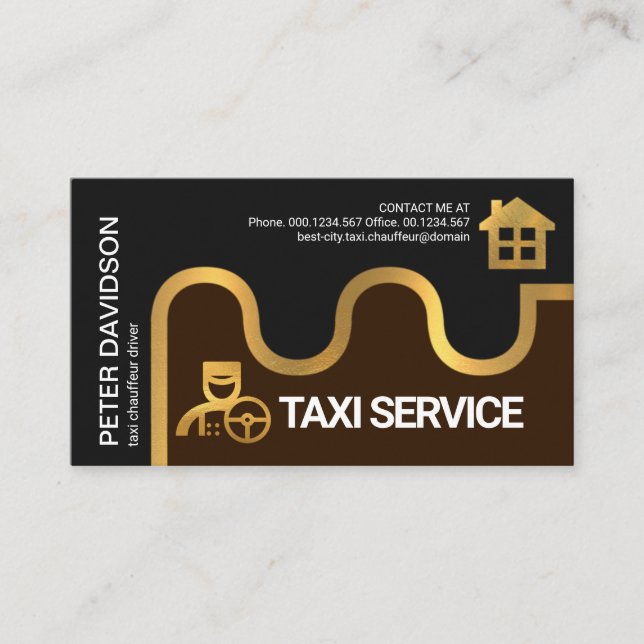 Gold Taxi Transport Route Home Destination Driver Business Card (Front)