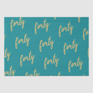 Gold Teal 40 Birthday Party Glitter "Forty" Tissue Paper