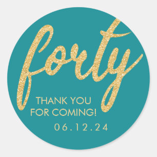 Gold Teal 40 Birthday Thank You Glitter Forty Classic Round Sticker