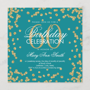 Gold Teal 60th Birthday Elegant Glitter Confetti Invitation