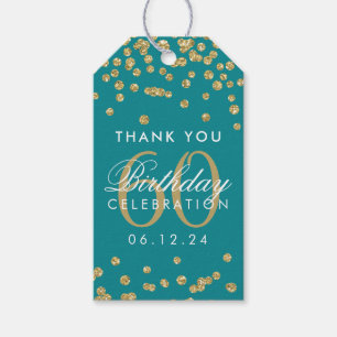 Gold Teal 60th Birthday Thank You Glitter Confetti Gift Tags