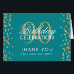 Gold Teal 90th Birthday Thank you Glitter<br><div class="desc">Elegant 90th Birthday Party Gold Faux Glitter Confetti Teal template. Easy to use and easy to personalise. Order Today!</div>