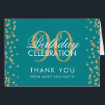 Gold Teal 90th Birthday Thank you Glitter<br><div class="desc">Elegant 90th Birthday Party Gold Faux Glitter Confetti Teal template. Easy to use and easy to personalise. Order Today!</div>