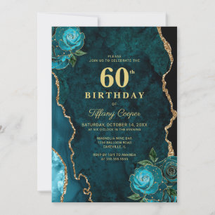 Gold Teal Agate 60th Birthday Invitation