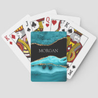 Gold & Teal Agate, Glitter, Grey Name on Black