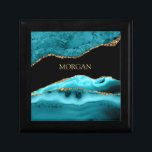 Gold & Teal Agate, Gold Name on Black  Gift Box<br><div class="desc">Personalise your Name In Gold on Black on this classy Gold and Teal Agate design.</div>