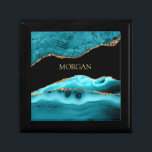 Gold & Teal Agate, Gold Name on Black  Gift Box<br><div class="desc">Personalise your Name In Gold on Black on this classy Gold and Teal Agate design.</div>