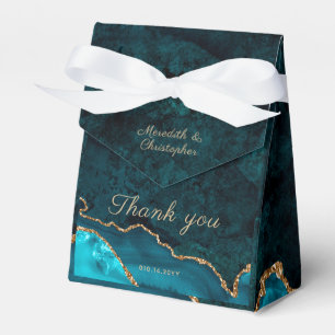 Gold Teal Agate Wedding Favour Boxes