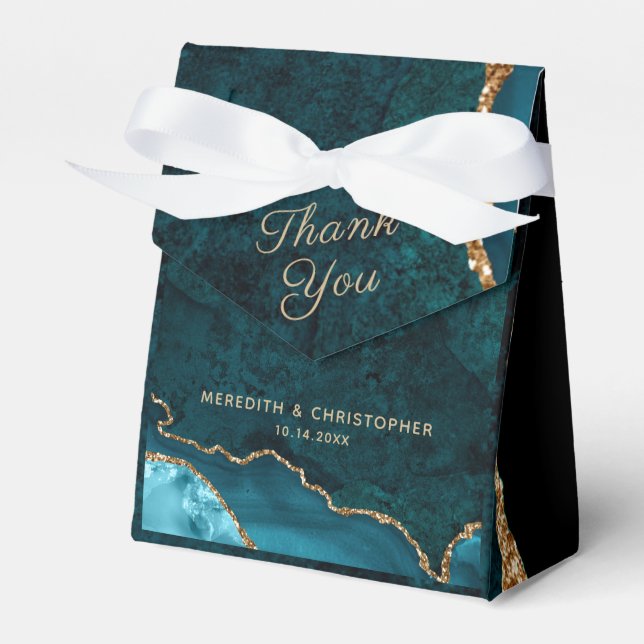 Gold Teal Aqua Agate Wedding Favour Box (Front Side)