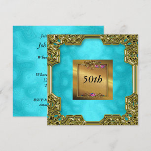 Gold Teal Birthday Party Invitations