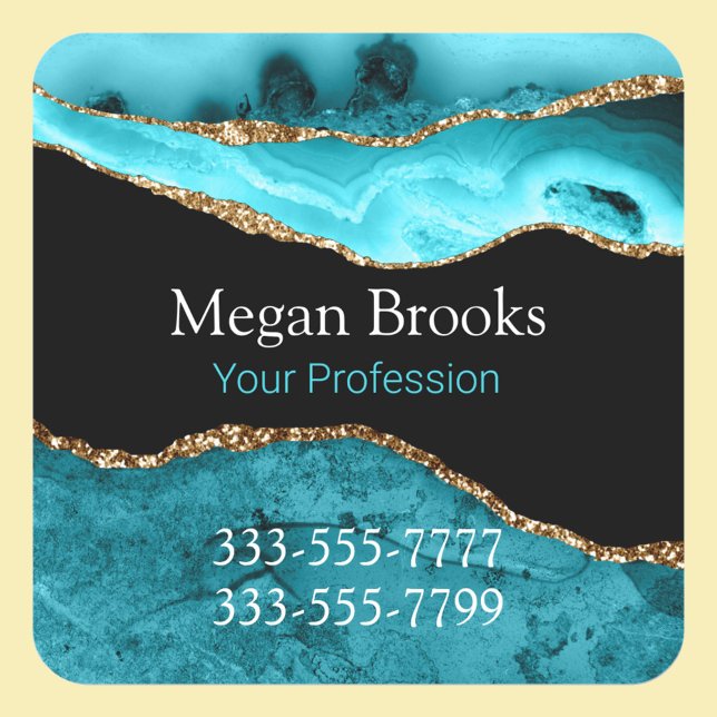 Gold Teal Black Agate, DIY Name, Occupation Phones Square Sticker (Creator Uploaded)