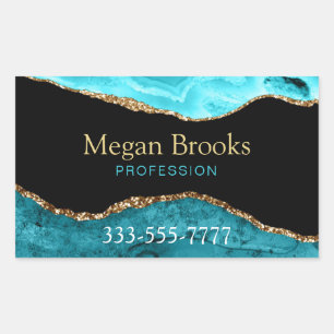 Gold Teal Black Agate, Name, Occupation Phone Rect Rectangular Sticker