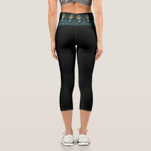 Gold Teal Black Sport Pants Asian   Capri Leggings
