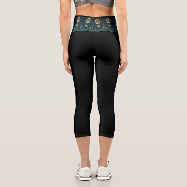 Gold Teal Black Sport Pants Asian | Capri Leggings (Back)