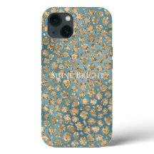 Gold Teal Blue Green Glitzy Leopard Print       
