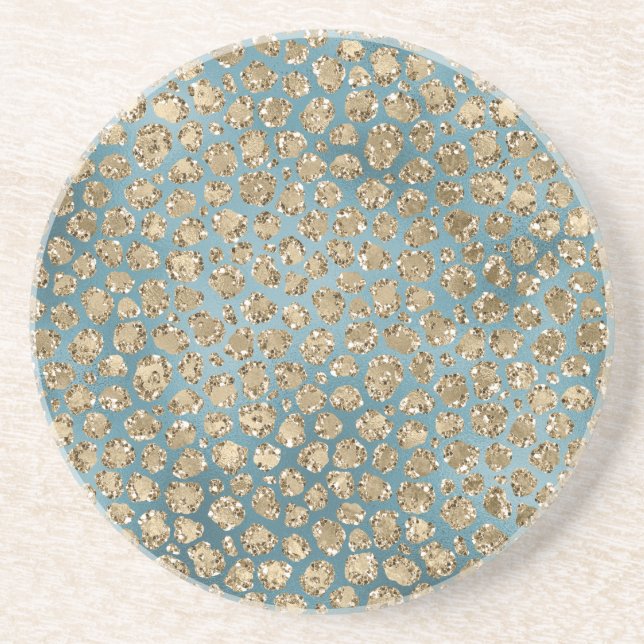 Gold Teal Blue Green Glitzy Leopard Print    Coaster (Front)