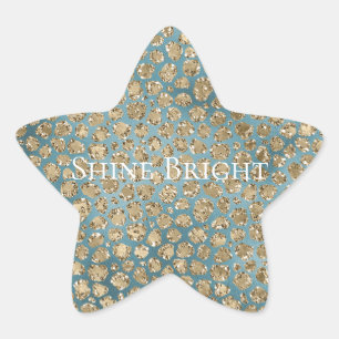 Gold Teal Blue Green Glitzy Leopard Print      Star Sticker