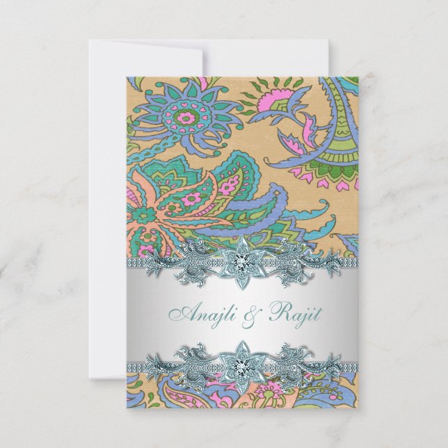Gold Teal Blue Paisley Indian Wedding Reception Invitation (Front)